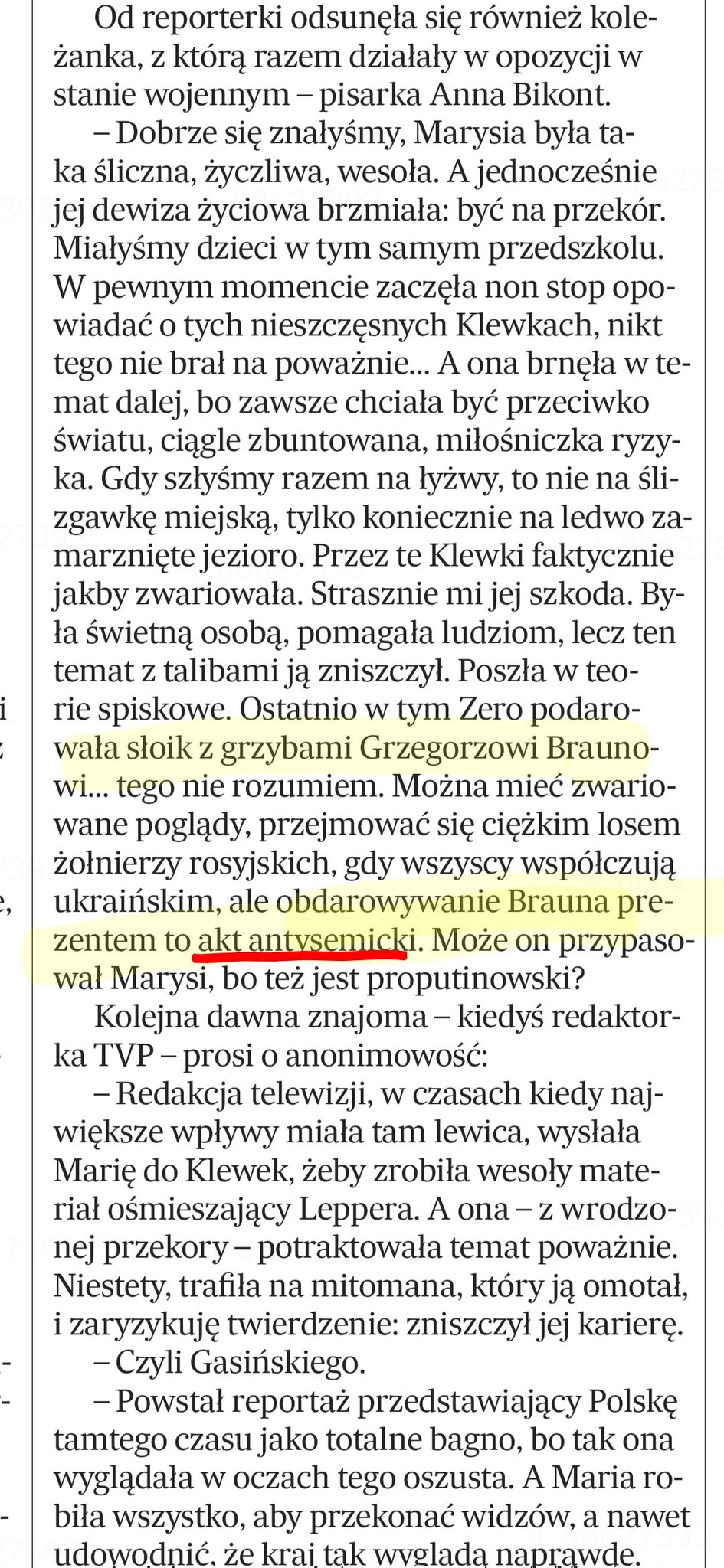 Maria Wiernikowska, grzyby, Grzegorz Braun, antysemityzm i szajba „Wyborczej”.